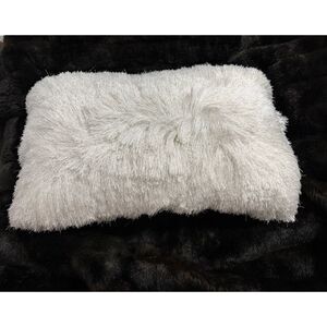 Celebrity home  Mongolian Faux Fur Oblong Pillow, 24x13 White